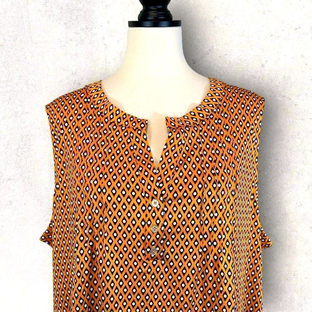 New NY Collection Sleeveless Blouse Dark Yellow Black White Print, Size PXL